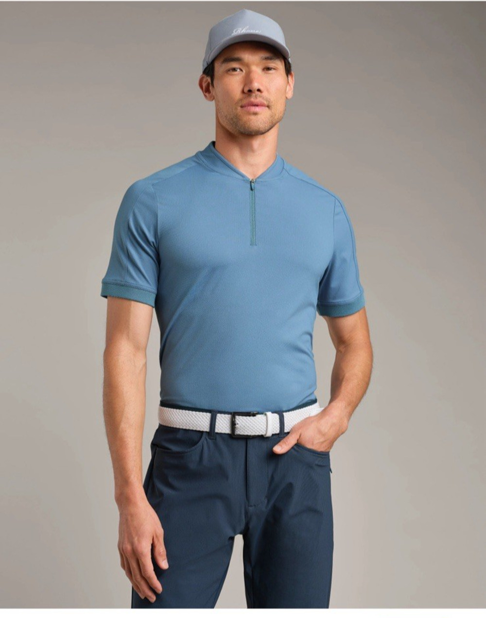Rhone Polo Shirt Golf Momentum Tech Bomber Collar S Blue 1/4 Zipper S/S NWT